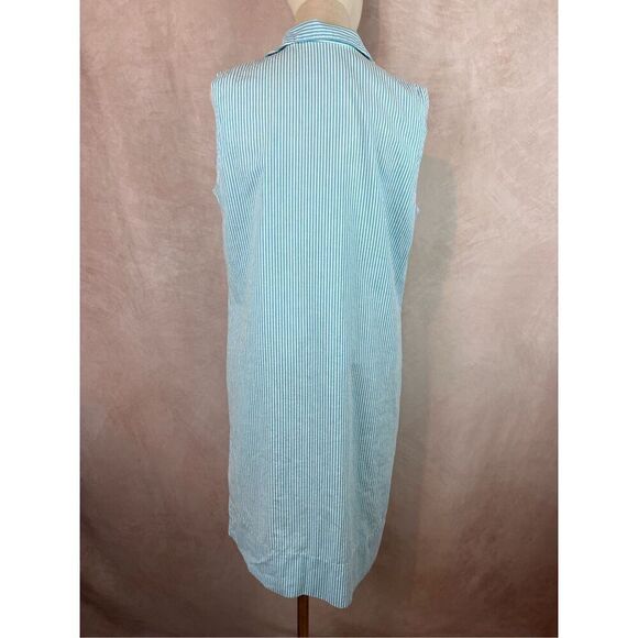 Vintage 1960s Blue Striped Button Front Dress Mod - Picture 4 of 7